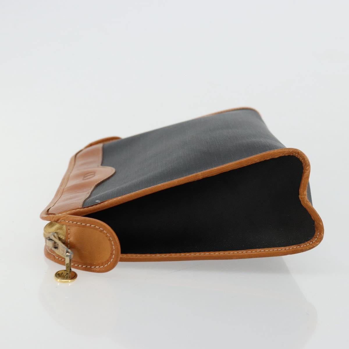 Christian Dior Clutch Bag Coated Canvas Beige Gold Auth 177532