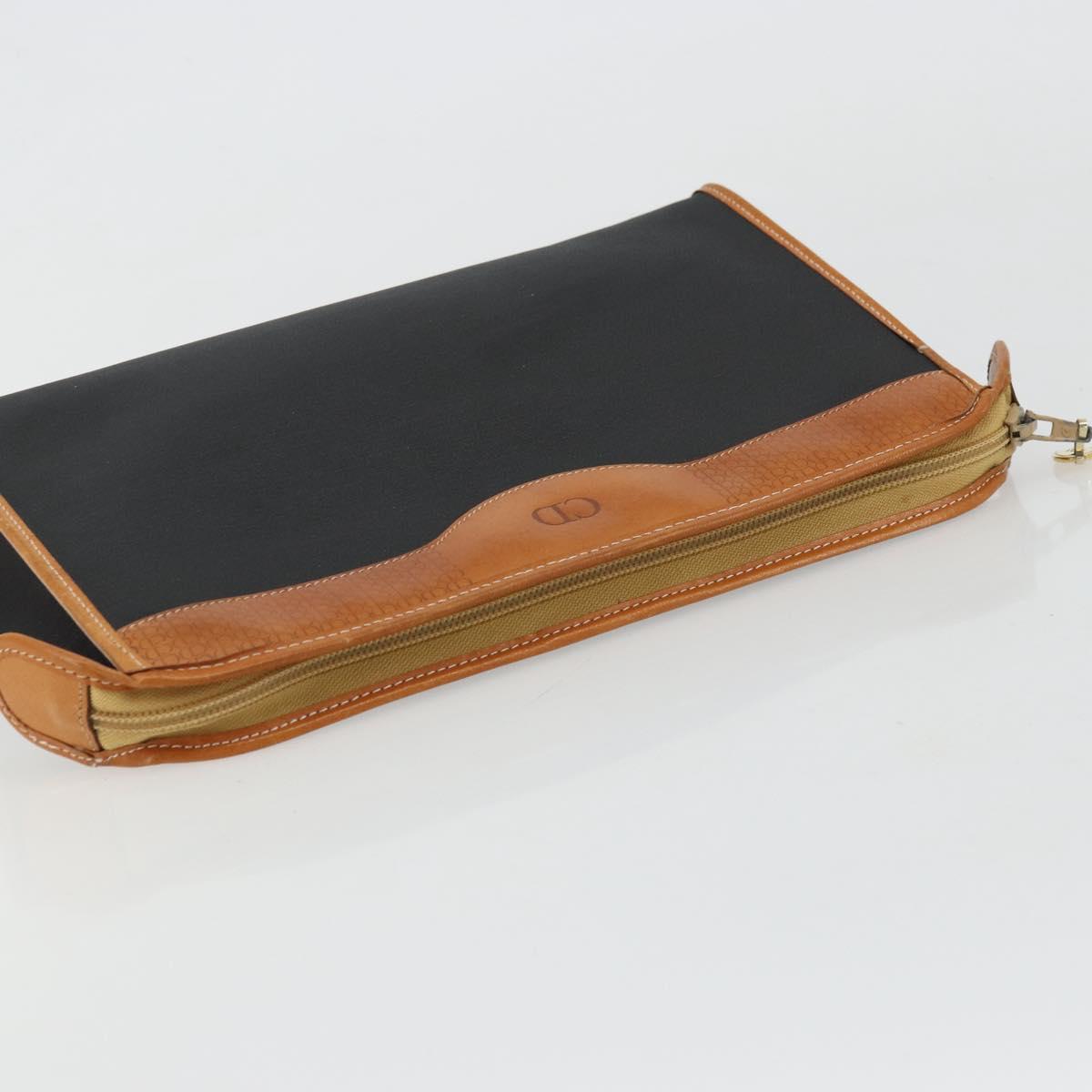 Christian Dior Clutch Bag Coated Canvas Beige Gold Auth 177532