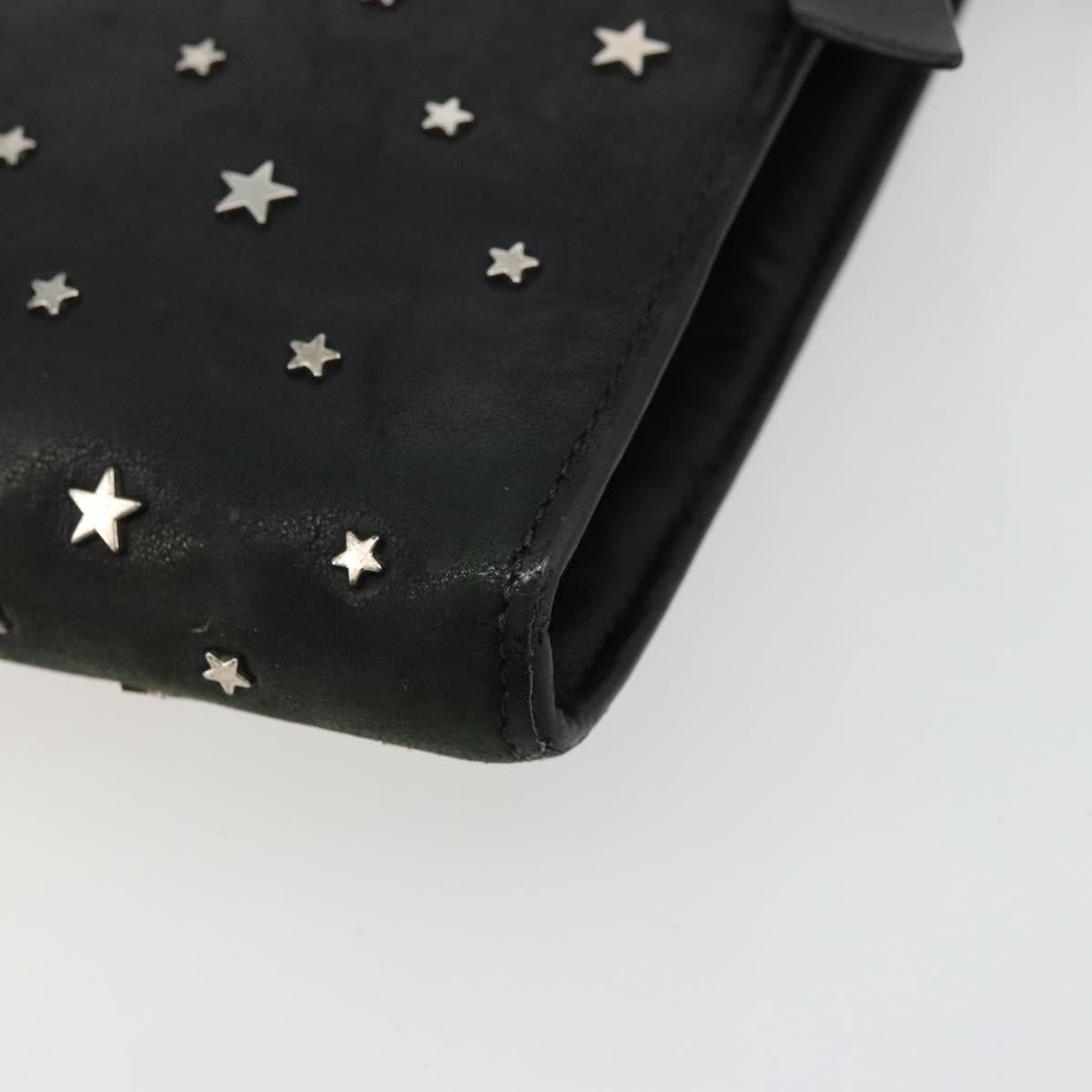 Jimmy Choo Clutch Bag Leather Black Silver Auth 177536
