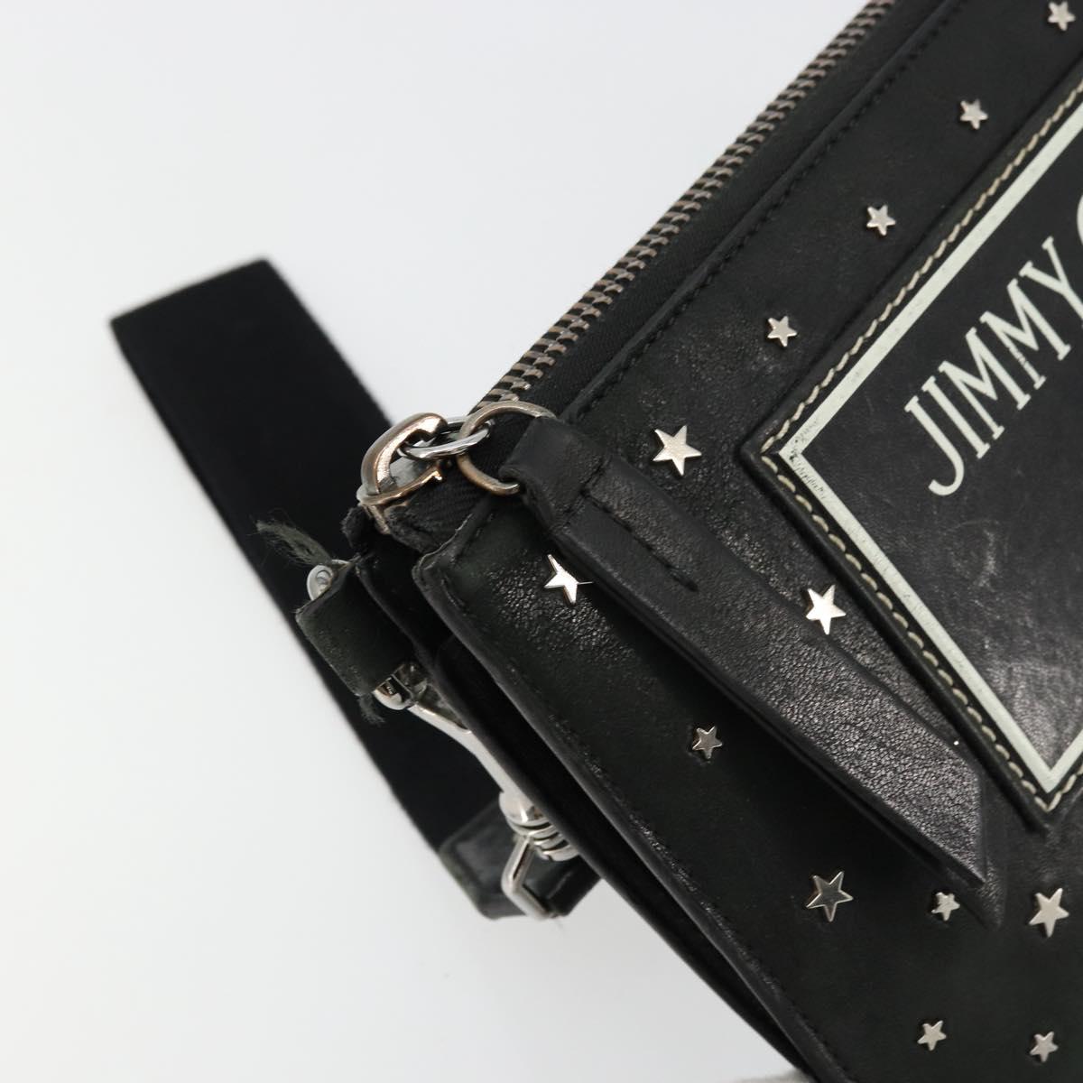 Jimmy Choo Clutch Bag Leather Black Silver Auth 177536