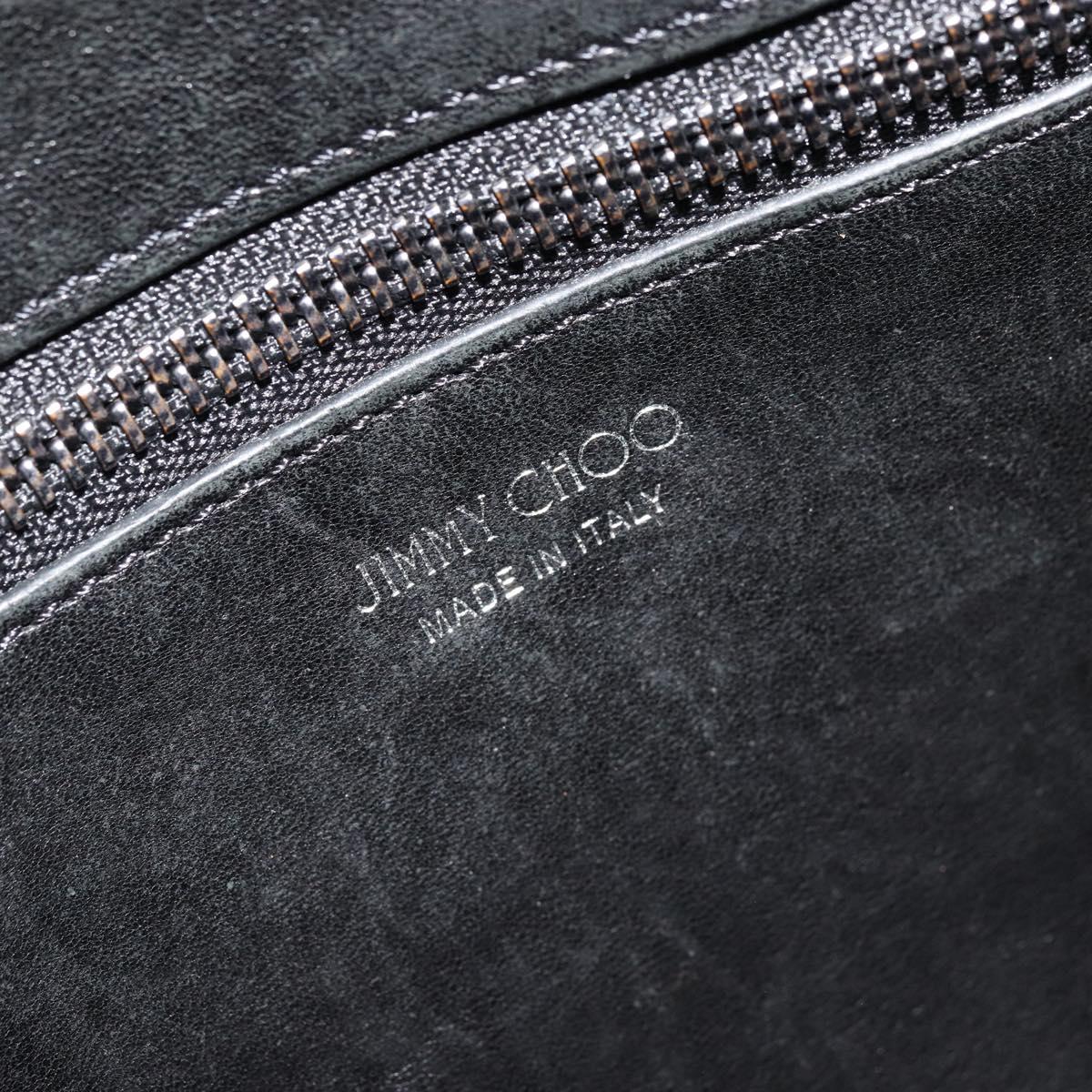 Jimmy Choo Clutch Bag Leather Black Silver Auth 177536