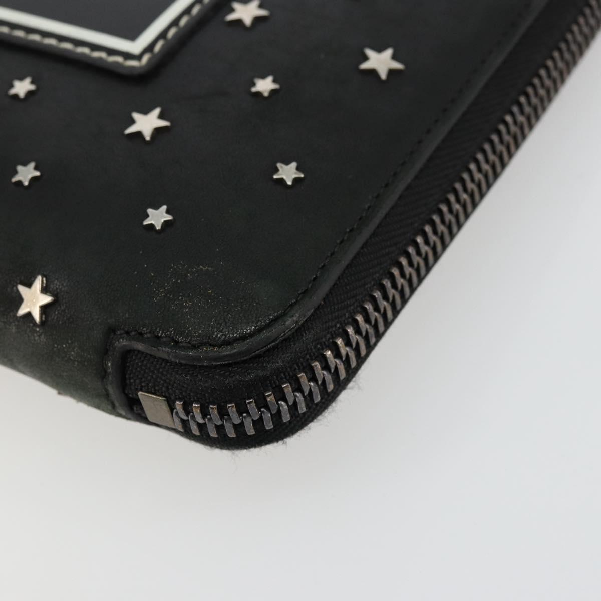 Jimmy Choo Clutch Bag Leather Black Silver Auth 177536