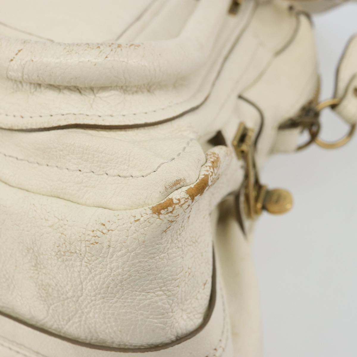 Chloe Paraty Hand Bag Leather White Gold Auth 177544
