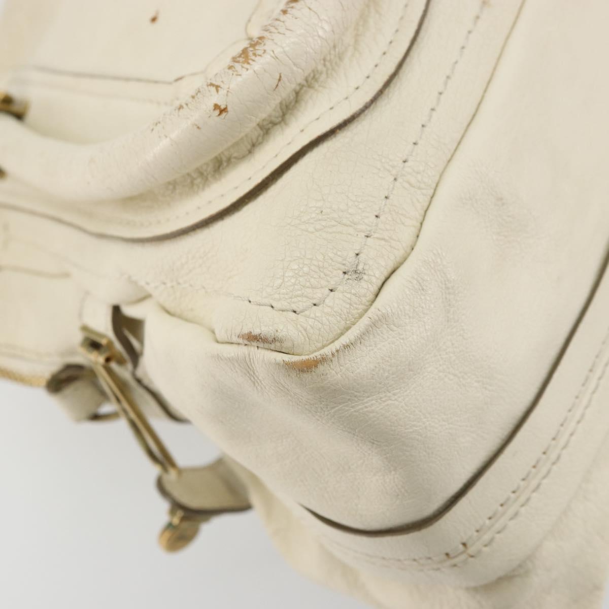 Chloe Paraty Hand Bag Leather White Gold Auth 177544