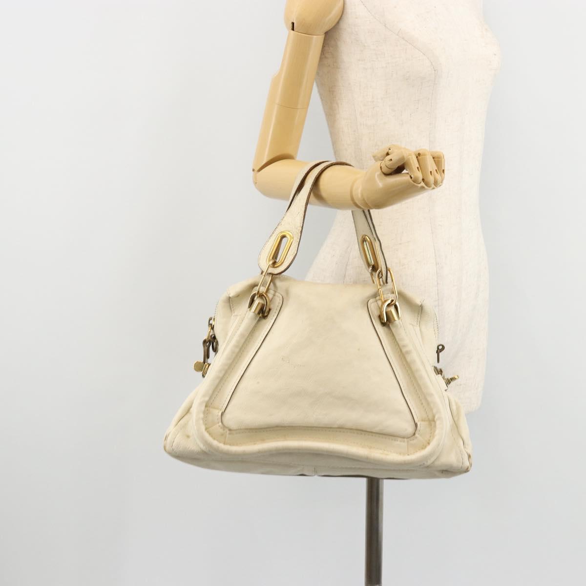 Chloe Paraty Hand Bag Leather White Gold Auth 177544