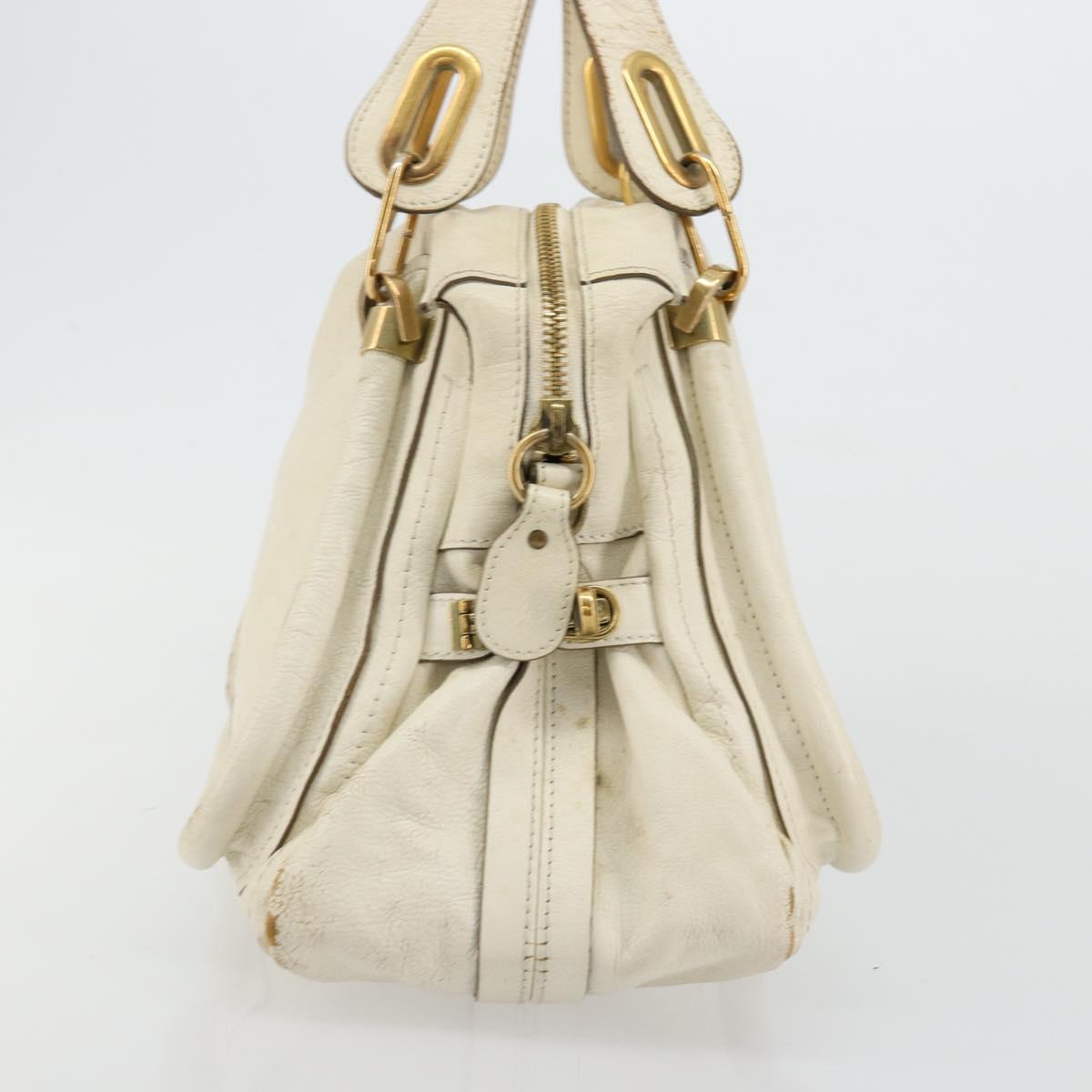 Chloe Paraty Hand Bag Leather White Gold Auth 177544