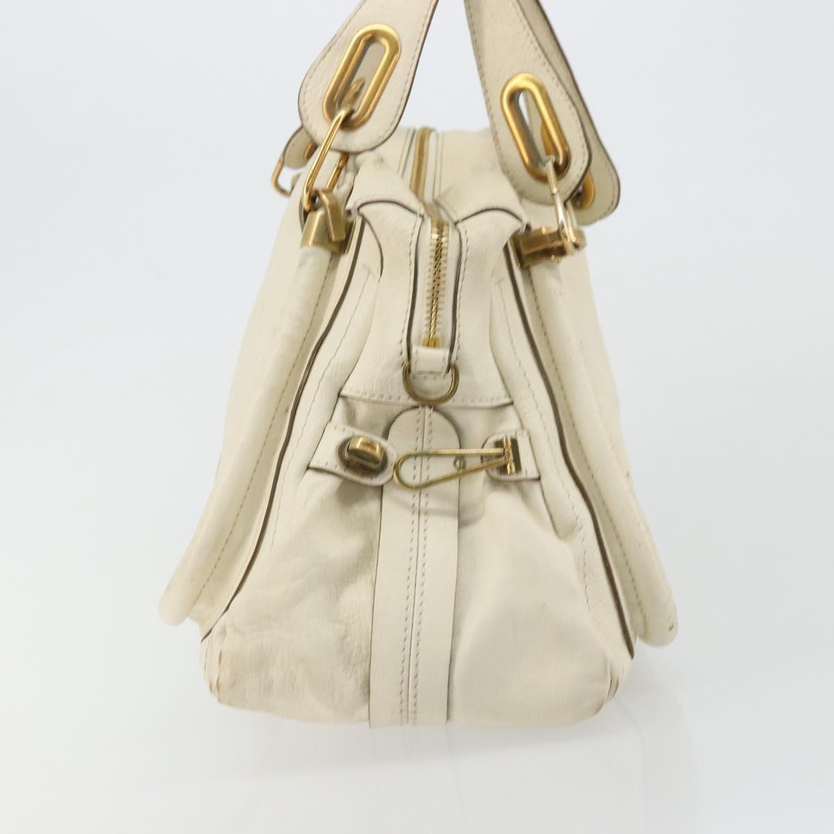 Chloe Paraty Hand Bag Leather White Gold Auth 177544