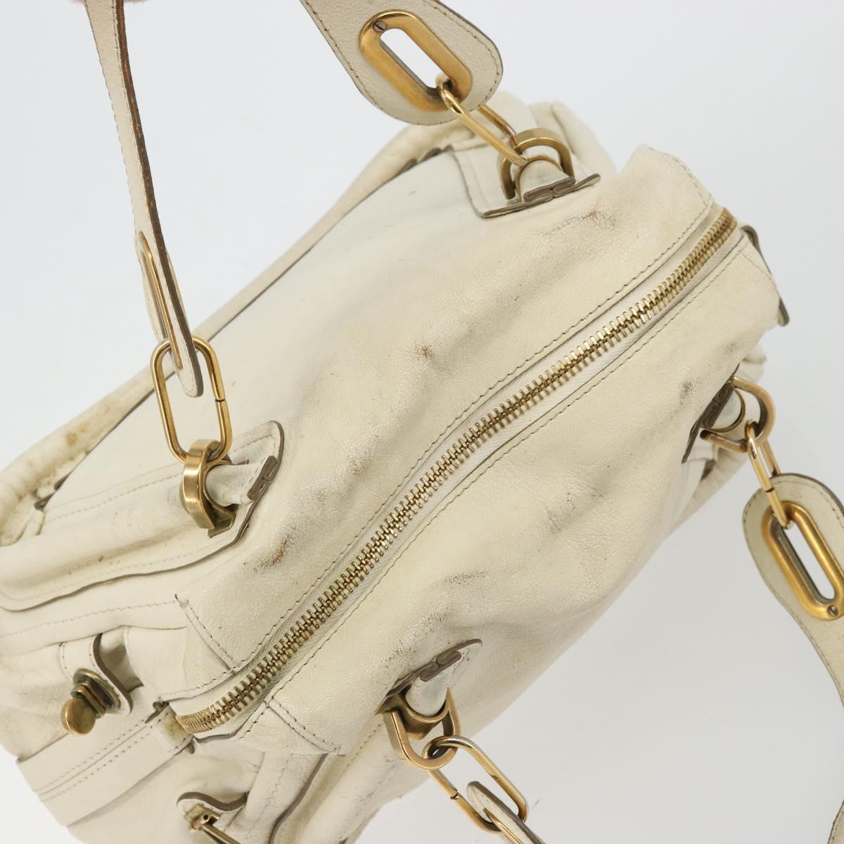 Chloe Paraty Hand Bag Leather White Gold Auth 177544