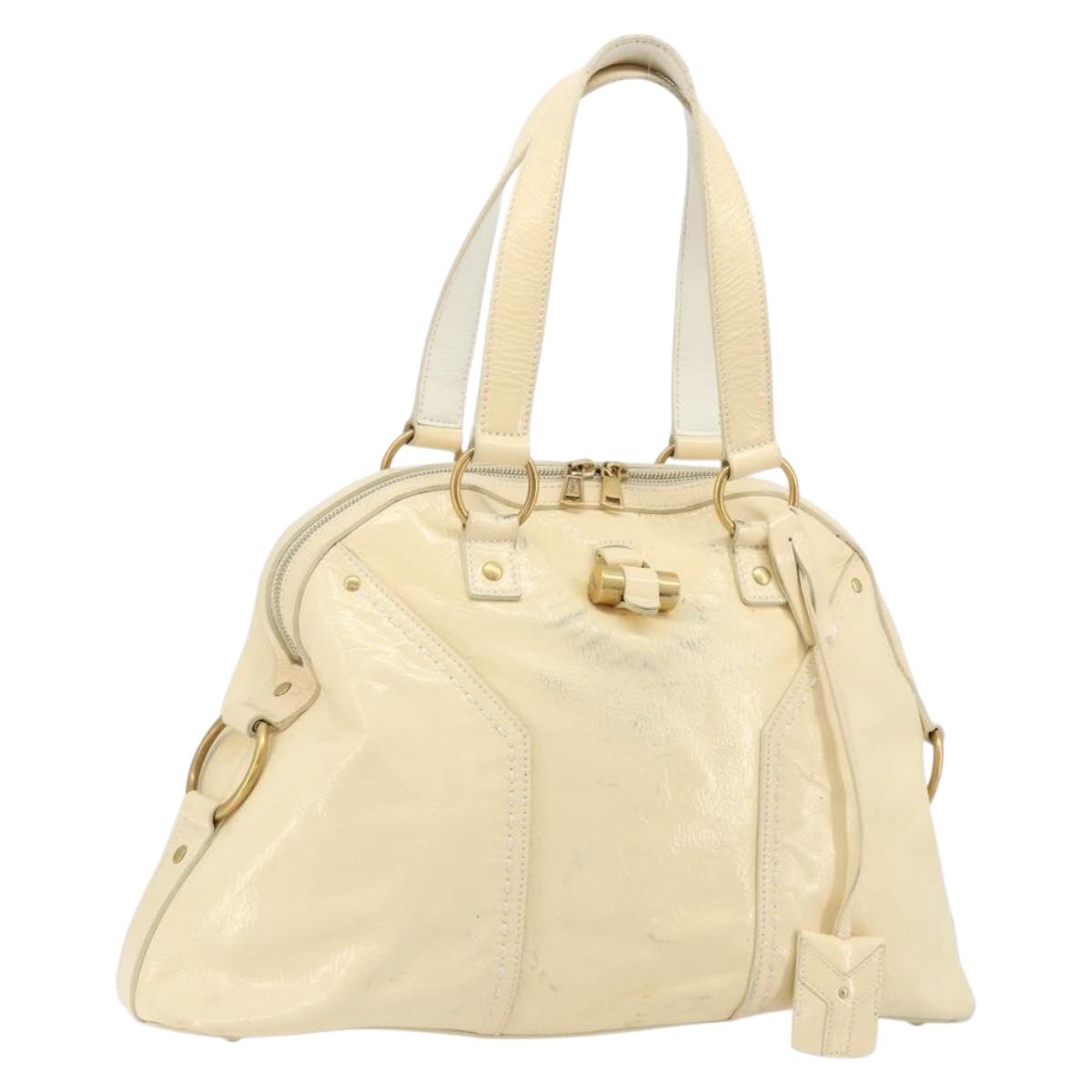 SAINT LAURENT Muse Toe Hand Bag Patent leather Ivory Gold 156464 Auth 177545
