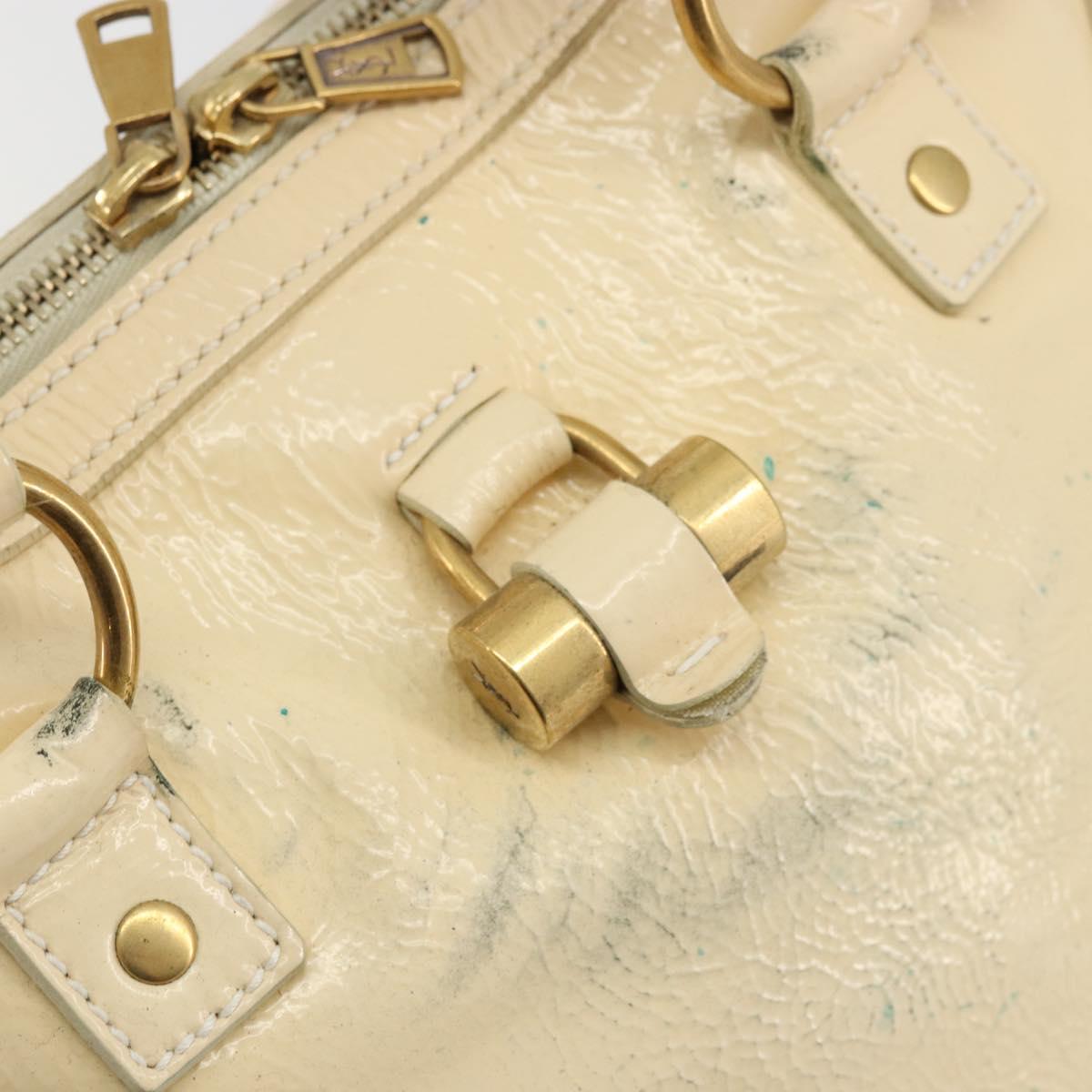 SAINT LAURENT Muse Toe Hand Bag Patent leather Ivory Gold 156464 Auth 177545