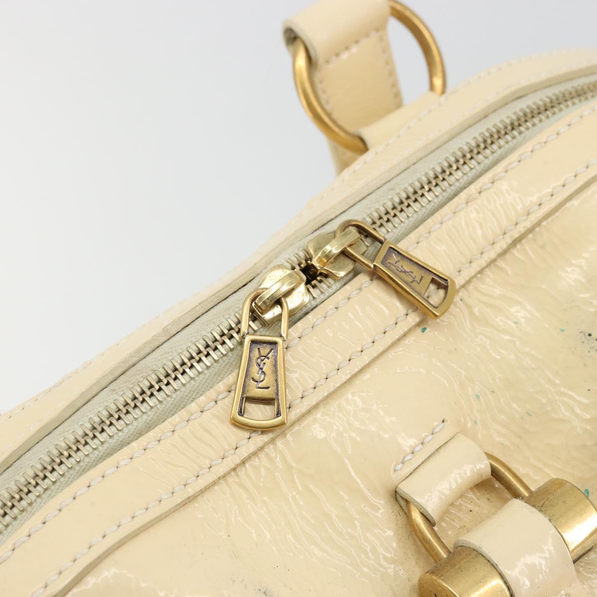 SAINT LAURENT Muse Toe Hand Bag Patent leather Ivory Gold 156464 Auth 177545