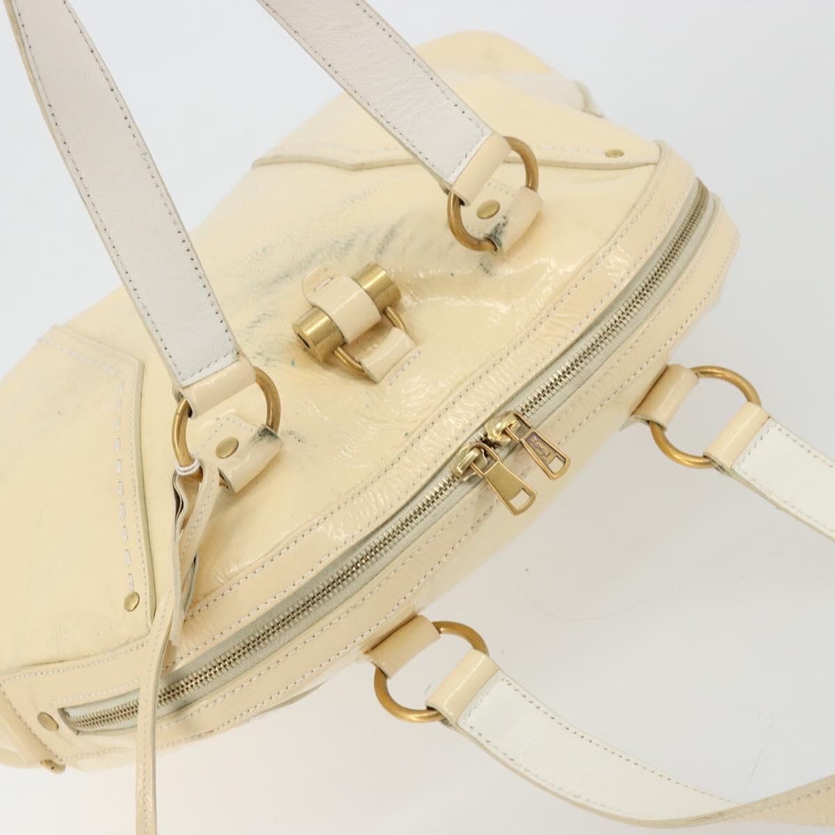 SAINT LAURENT Muse Toe Hand Bag Patent leather Ivory Gold 156464 Auth 177545
