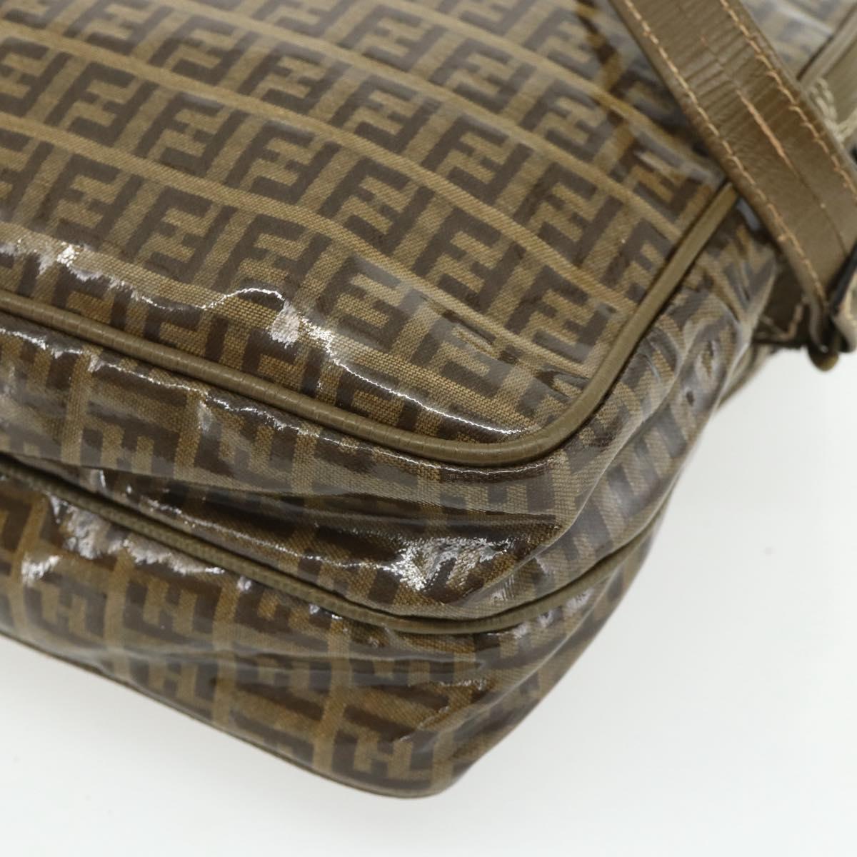 FENDI Zucchino Canvas Shoulder Bag Beige Gold Auth 177546
