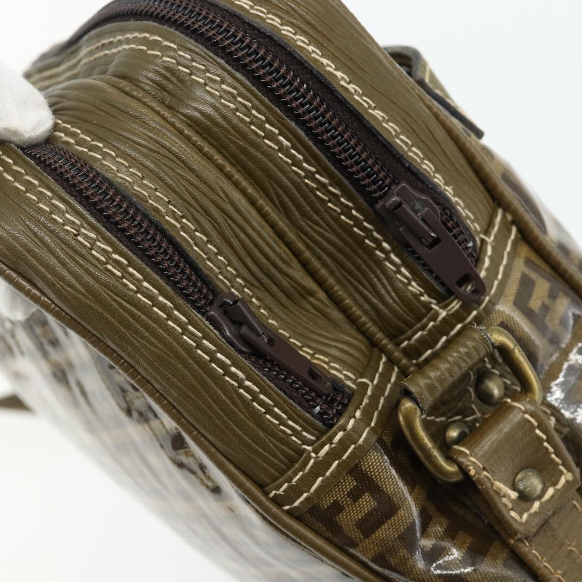 FENDI Zucchino Canvas Shoulder Bag Beige Gold Auth 177546