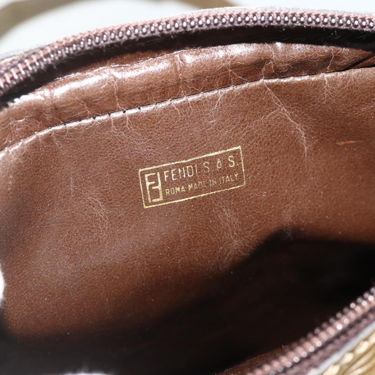 FENDI Zucchino Canvas Shoulder Bag Beige Gold Auth 177546