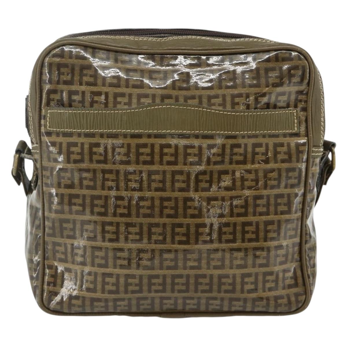 FENDI Zucchino Canvas Shoulder Bag Beige Gold Auth 177546