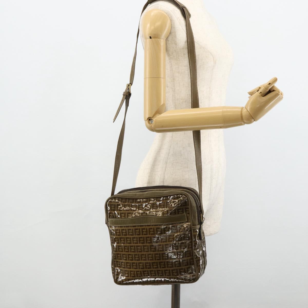 FENDI Zucchino Canvas Shoulder Bag Beige Gold Auth 177546