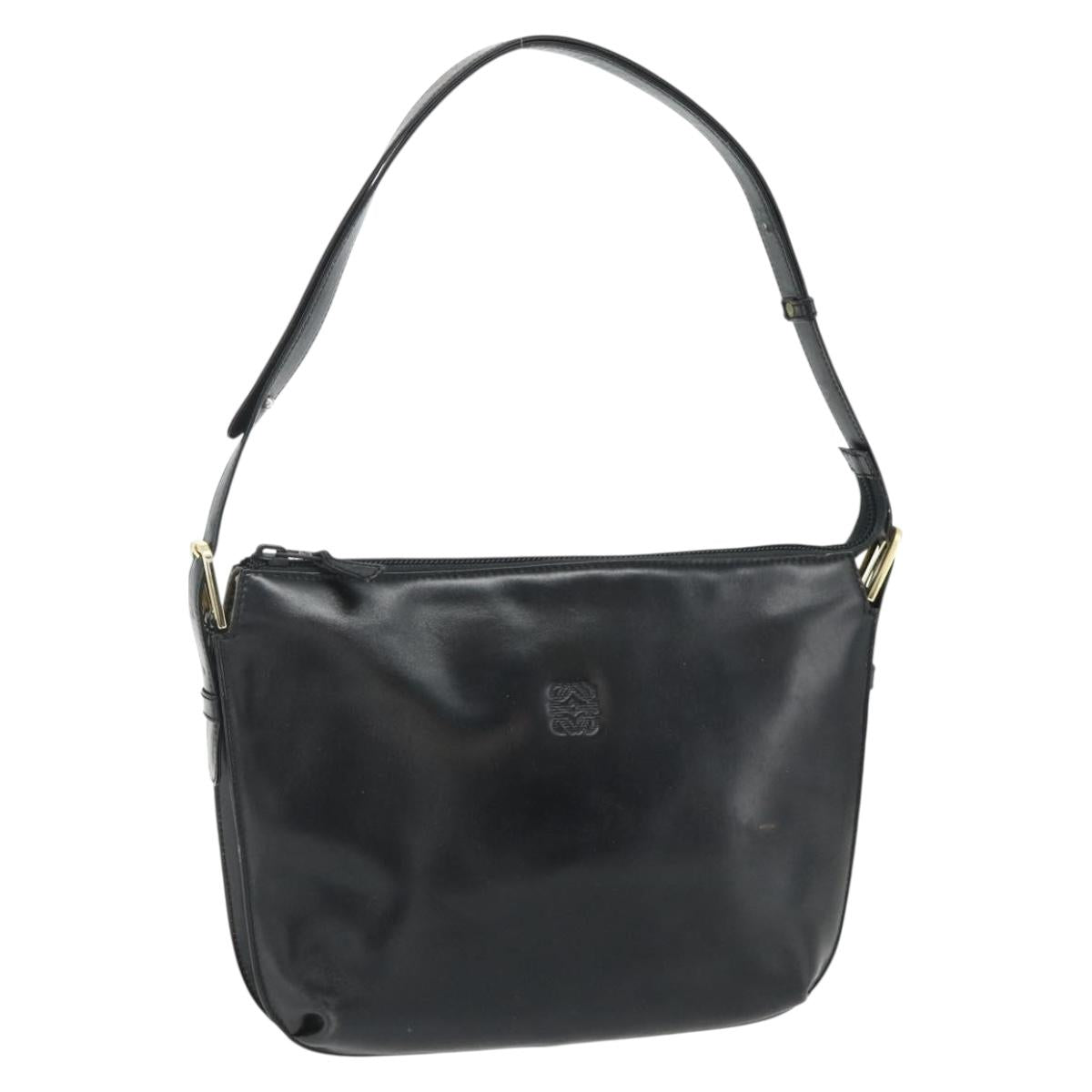 LOEWE Anagram Shoulder Bag Leather Black Gold Auth 177548