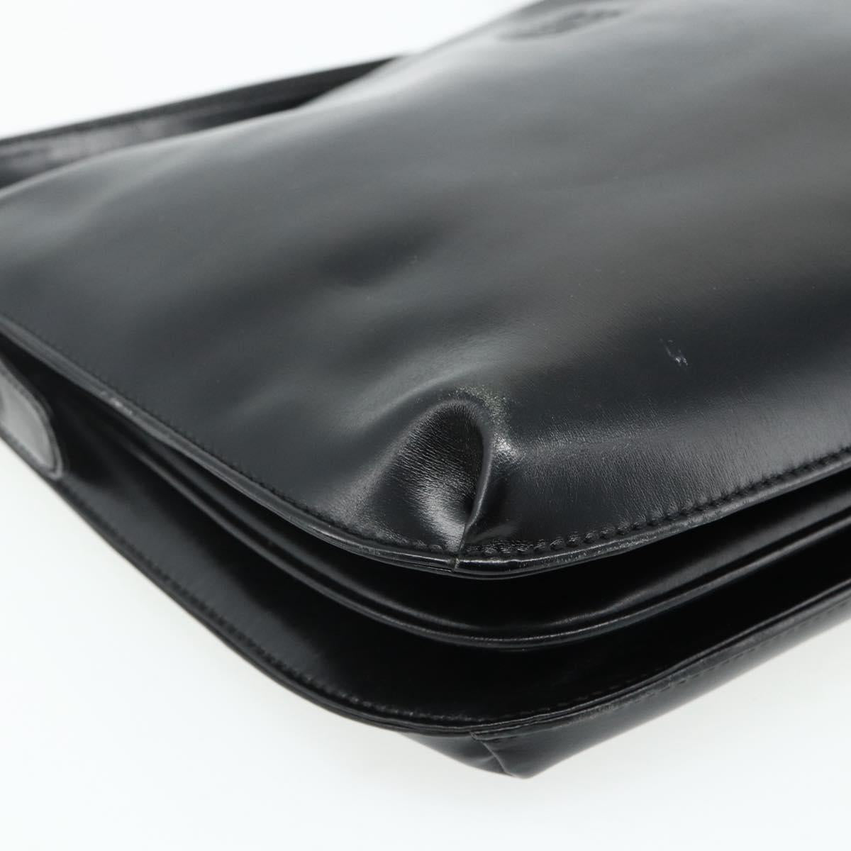 LOEWE Anagram Shoulder Bag Leather Black Gold Auth 177548