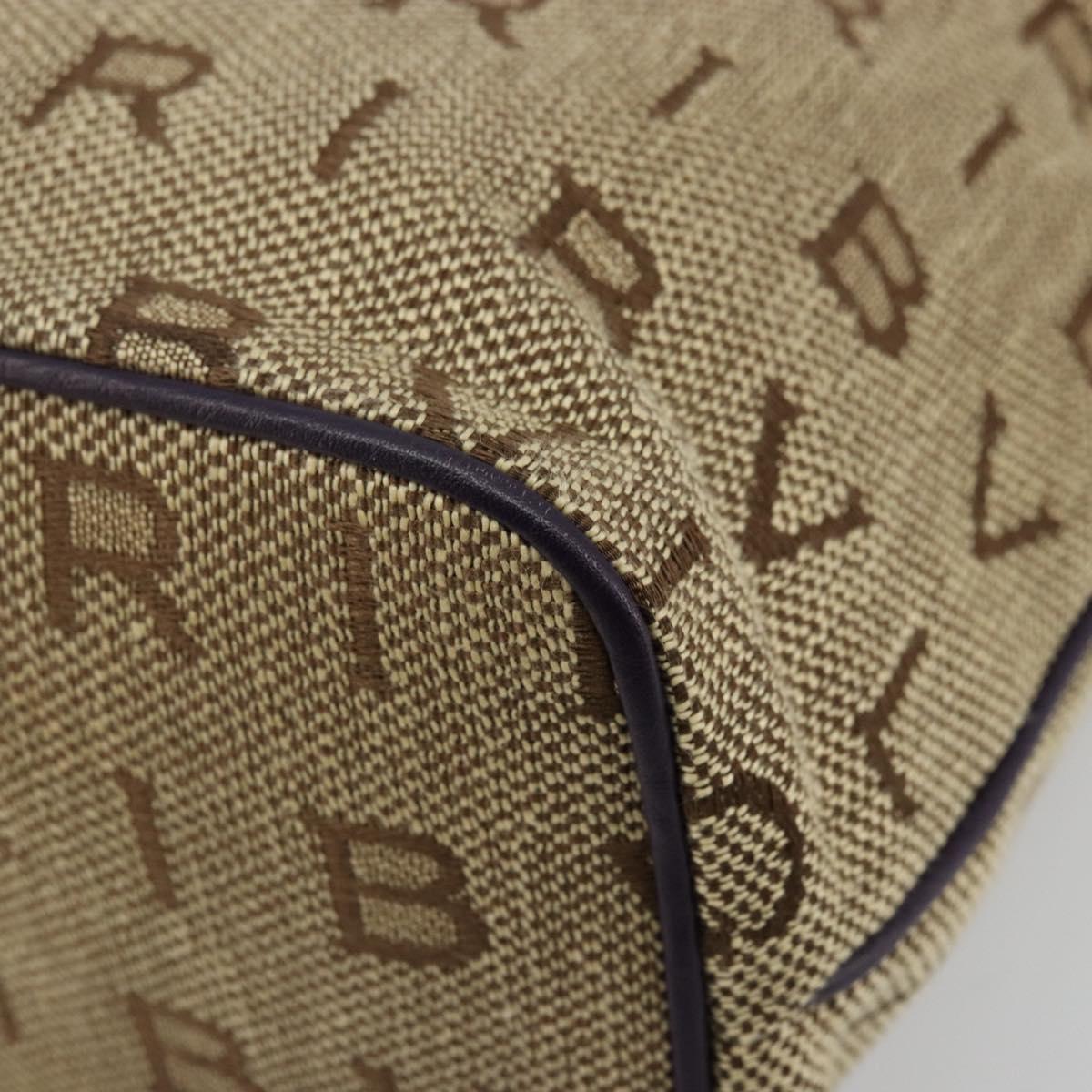 BVLGARI Logo Mania Tote Bag Canvas Beige Gold purple Auth 177564A