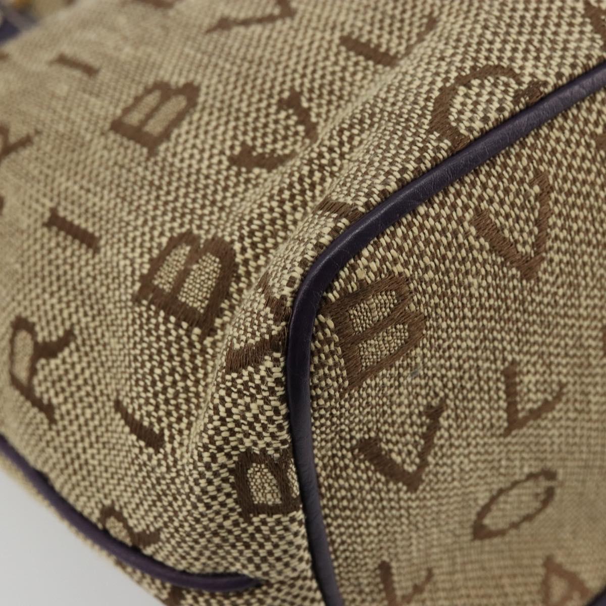 BVLGARI Logo Mania Tote Bag Canvas Beige Gold purple Auth 177564A