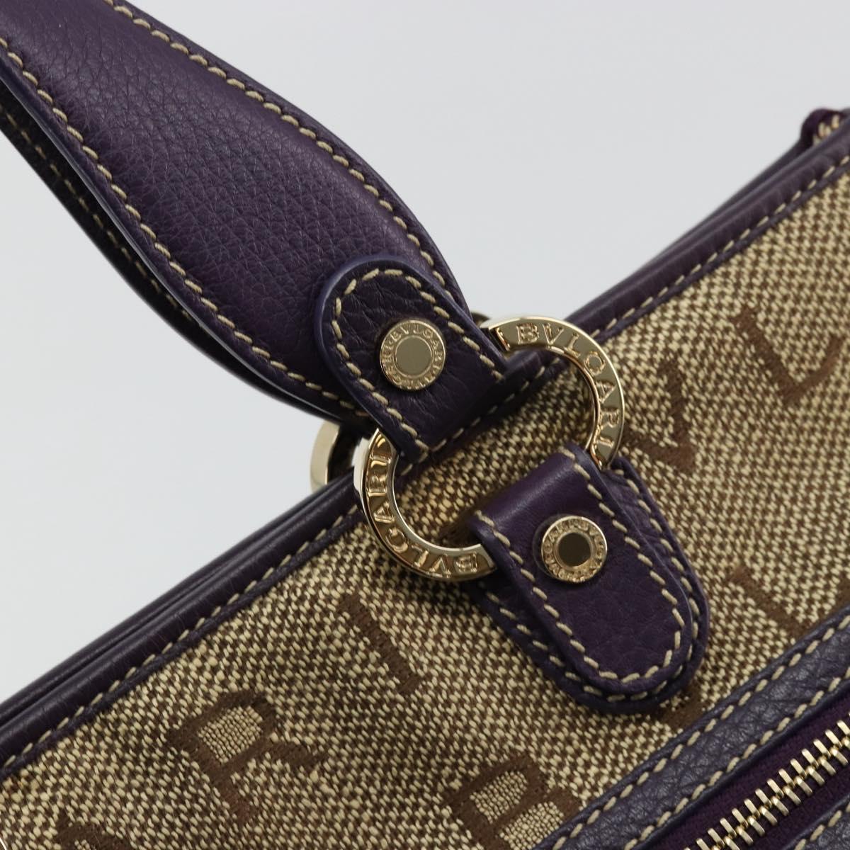 BVLGARI Logo Mania Tote Bag Canvas Beige Gold purple Auth 177564A