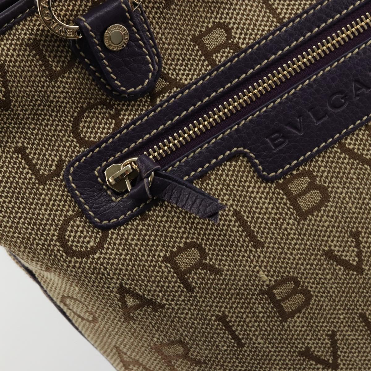 BVLGARI Logo Mania Tote Bag Canvas Beige Gold purple Auth 177564A