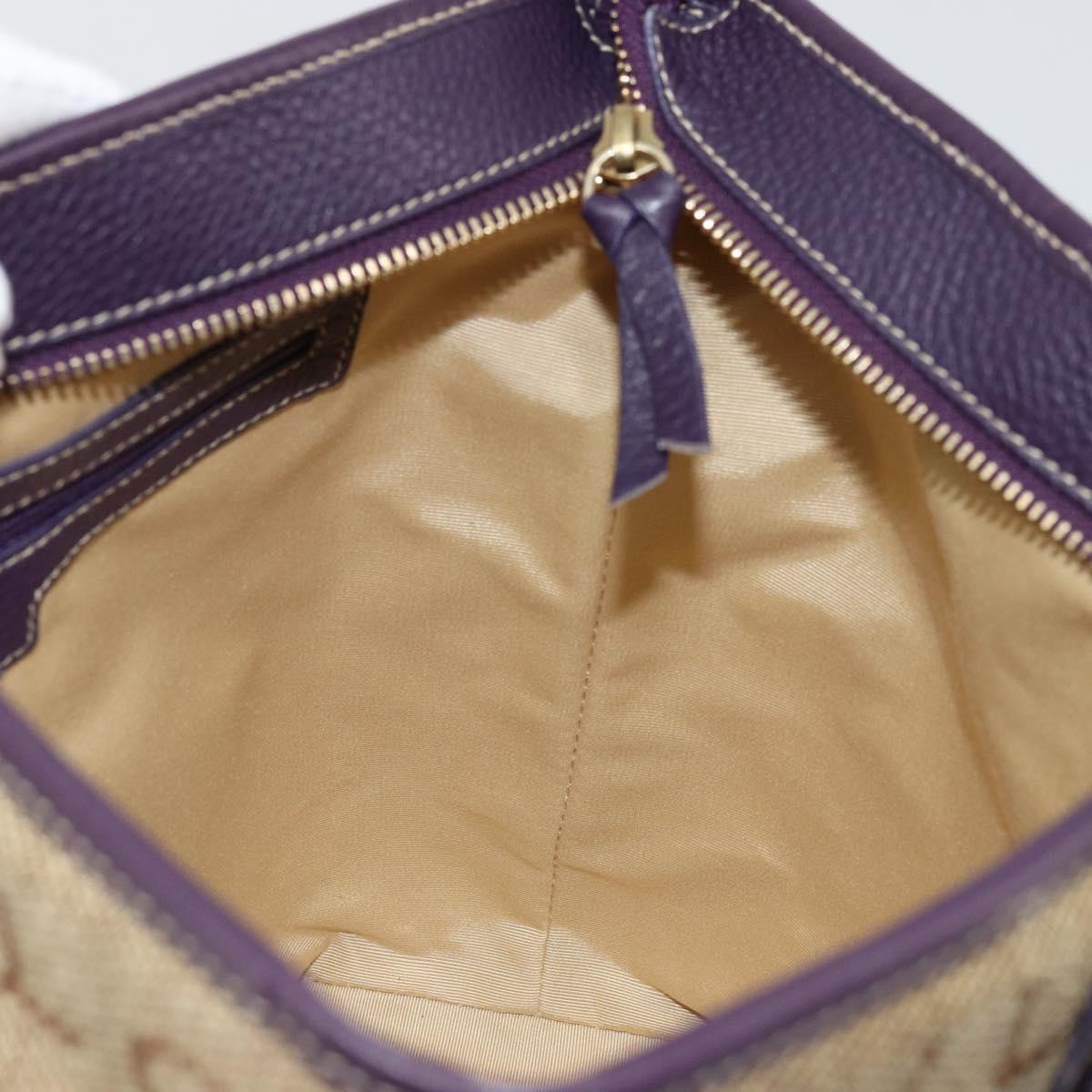 BVLGARI Logo Mania Tote Bag Canvas Beige Gold purple Auth 177564A