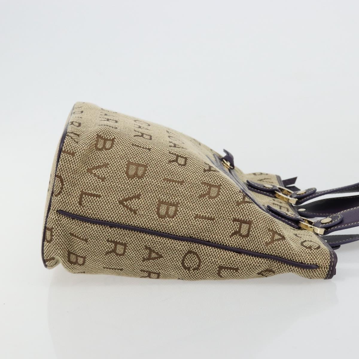 BVLGARI Logo Mania Tote Bag Canvas Beige Gold purple Auth 177564A