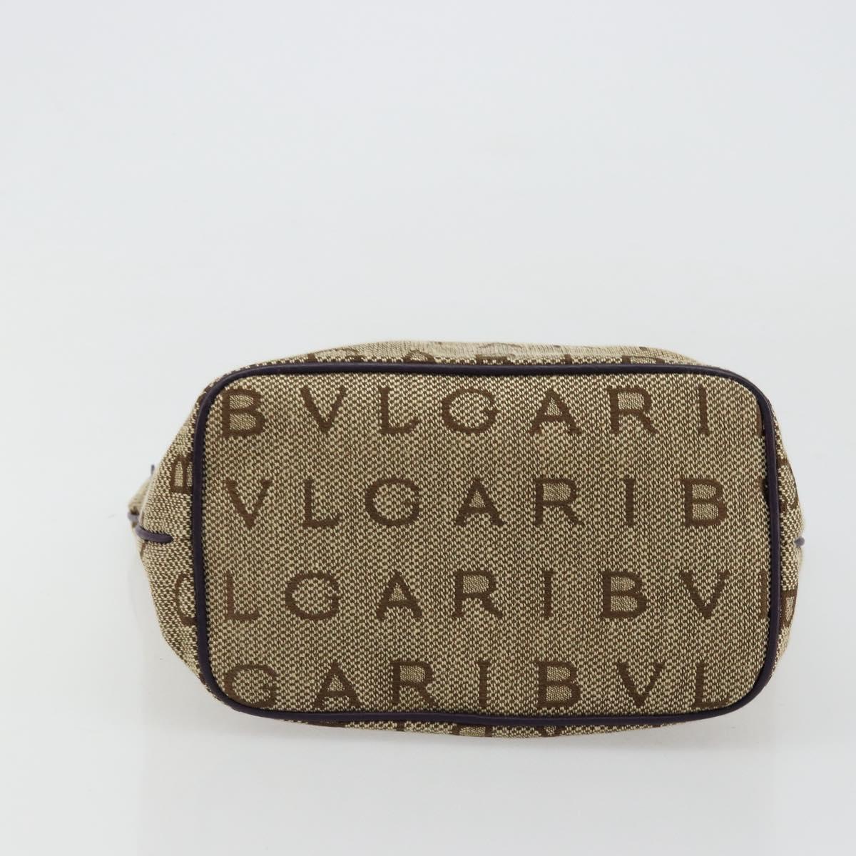 BVLGARI Logo Mania Tote Bag Canvas Beige Gold purple Auth 177564A