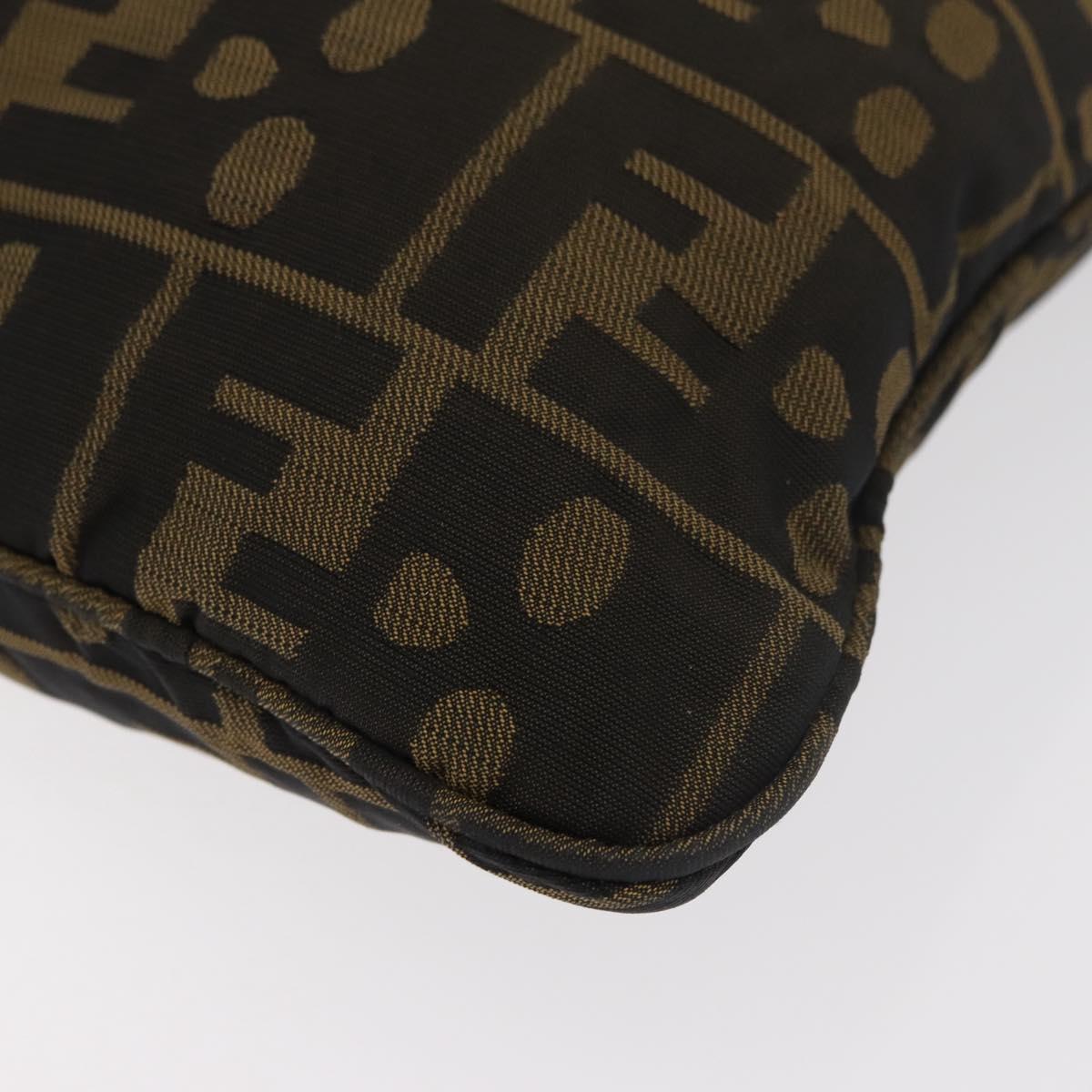 FENDI Zucca Canvas Shoulder Bag Black Brown Auth 177566