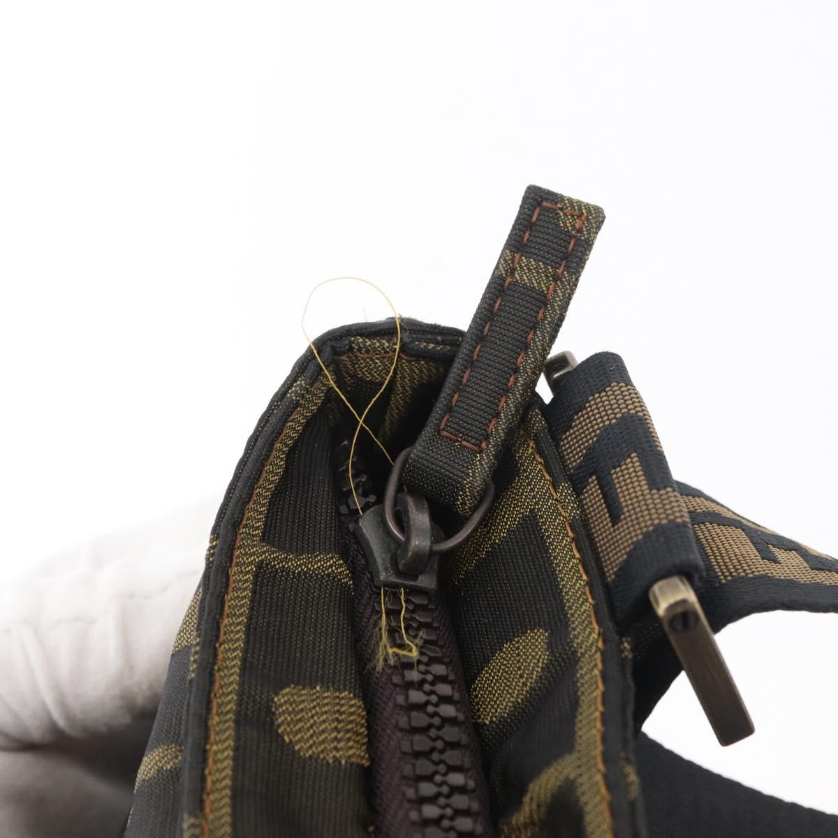 FENDI Zucca Canvas Shoulder Bag Black Brown Auth 177566