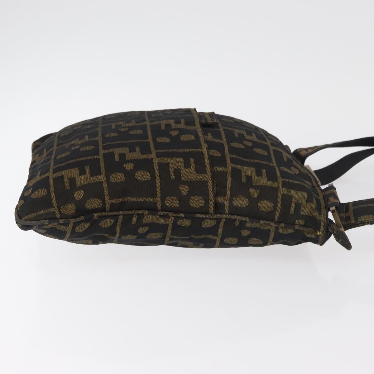 FENDI Zucca Canvas Shoulder Bag Black Brown Auth 177566
