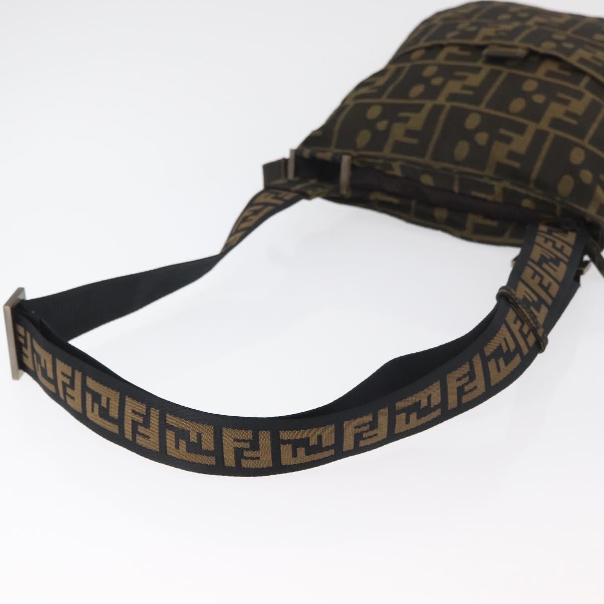 FENDI Zucca Canvas Shoulder Bag Black Brown Auth 177566