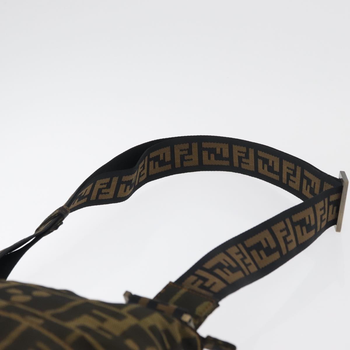 FENDI Zucca Canvas Shoulder Bag Black Brown Auth 177566