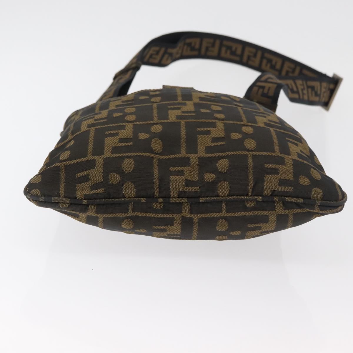 FENDI Zucca Canvas Shoulder Bag Black Brown Auth 177566
