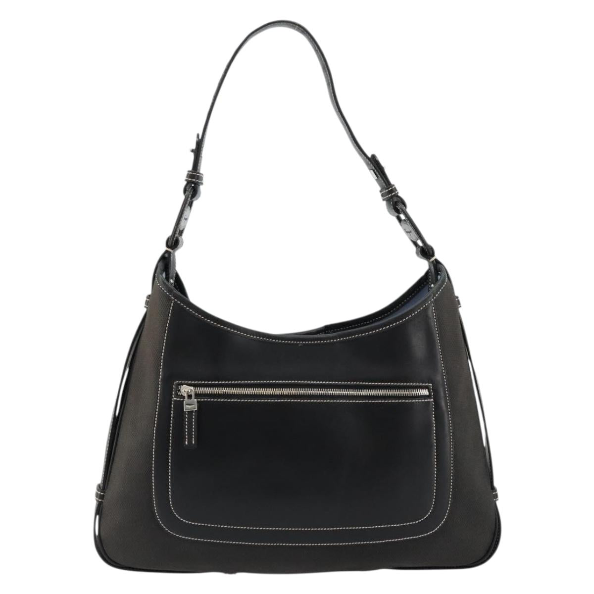Salvatore Ferragamo Shoulder Bag Coated Canvas Black Silver Auth 177567