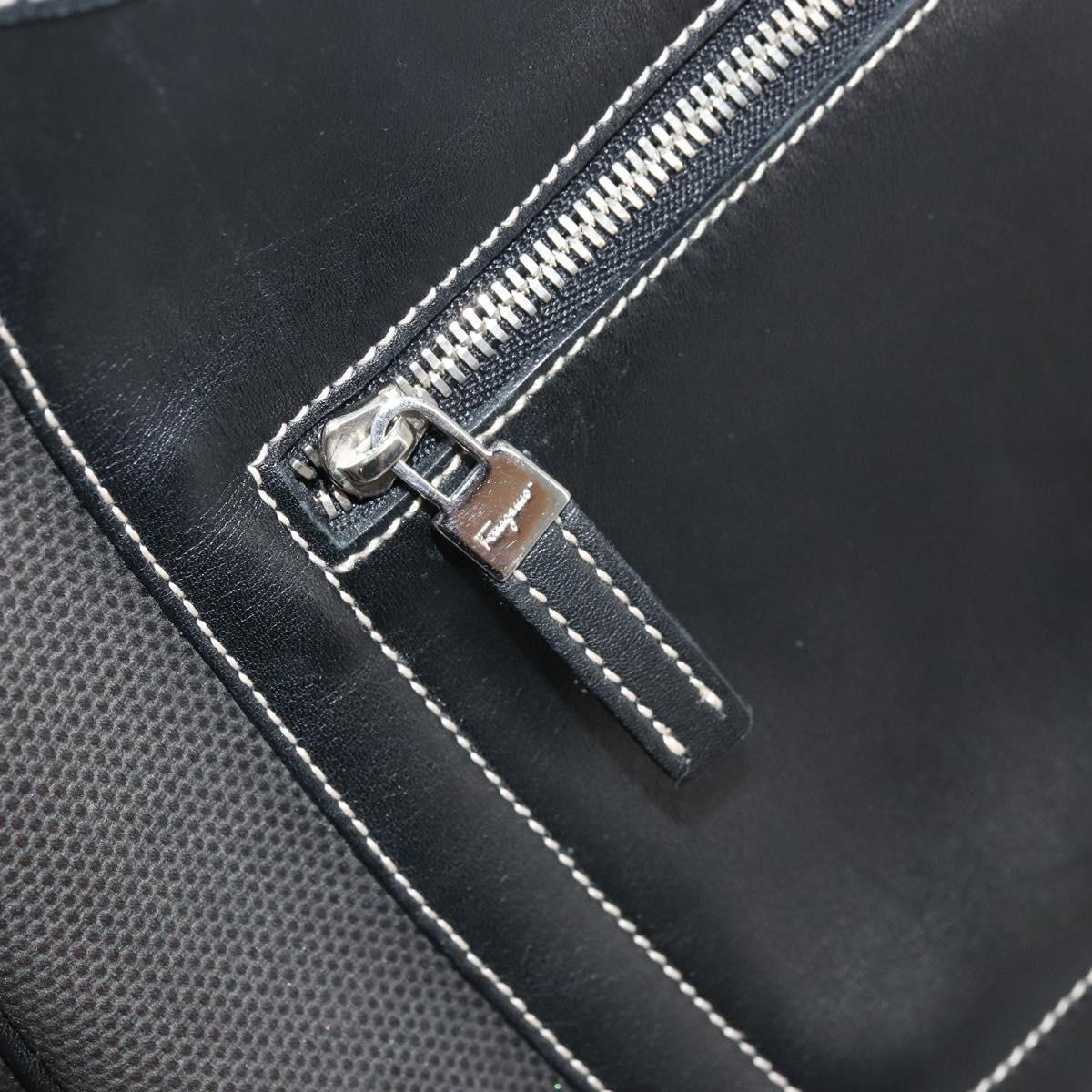 Salvatore Ferragamo Shoulder Bag Coated Canvas Black Silver Auth 177567