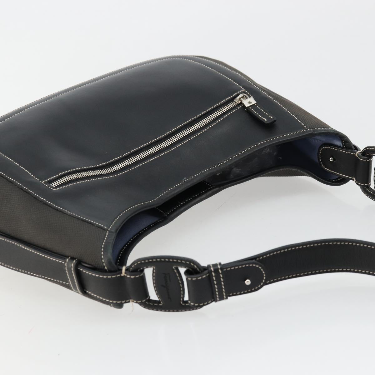 Salvatore Ferragamo Shoulder Bag Coated Canvas Black Silver Auth 177567