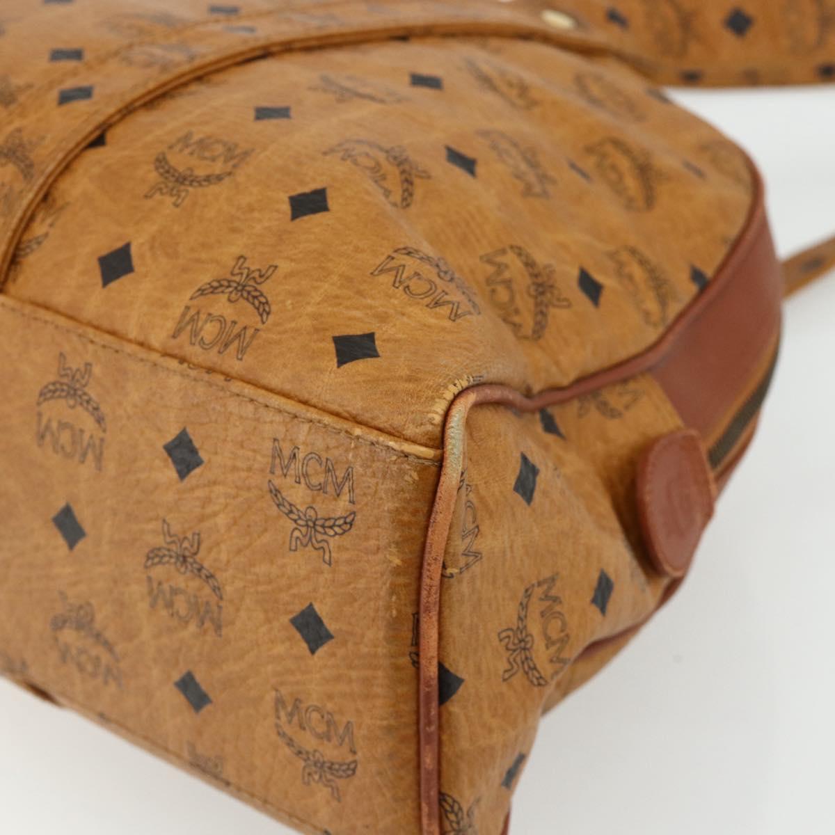 MCM Vicetos Logogram Tote Bag PVC Leather Brown Gold Auth 177569