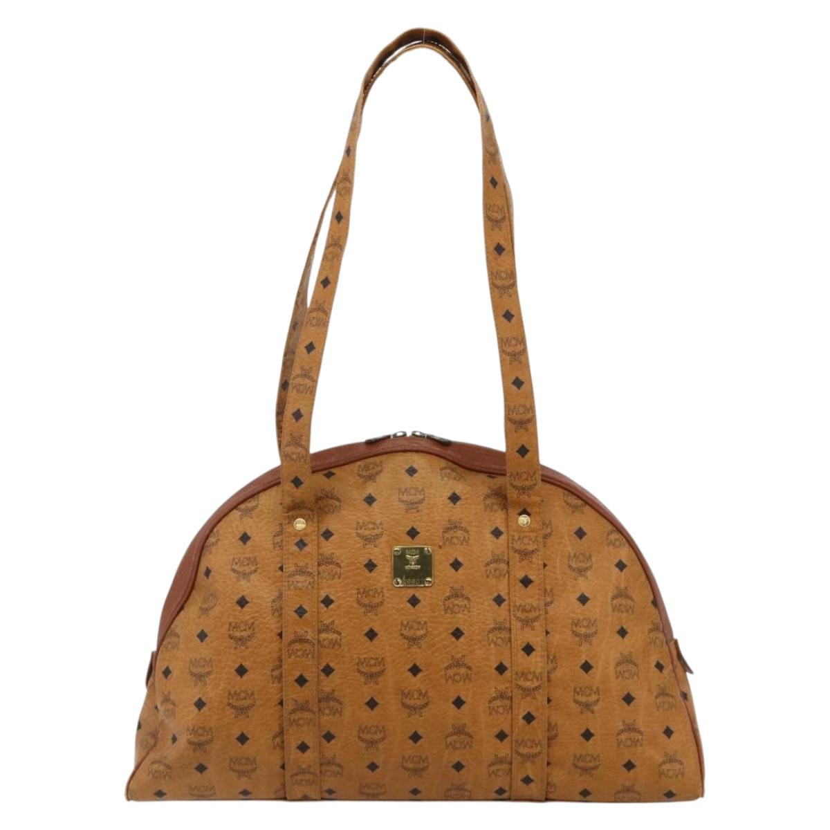 MCM Vicetos Logogram Tote Bag PVC Leather Brown Gold Auth 177569