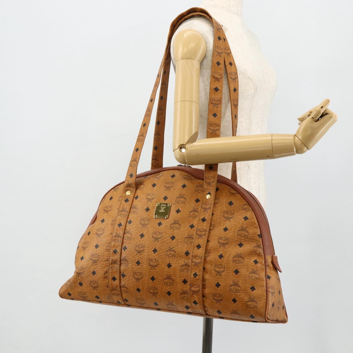 MCM Vicetos Logogram Tote Bag PVC Leather Brown Gold Auth 177569