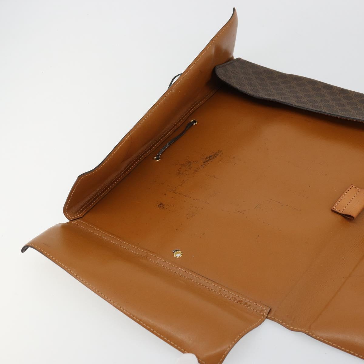 CELINE Macadam Canvas Clutch Bag PVC Leather Brown Gold Auth 177570