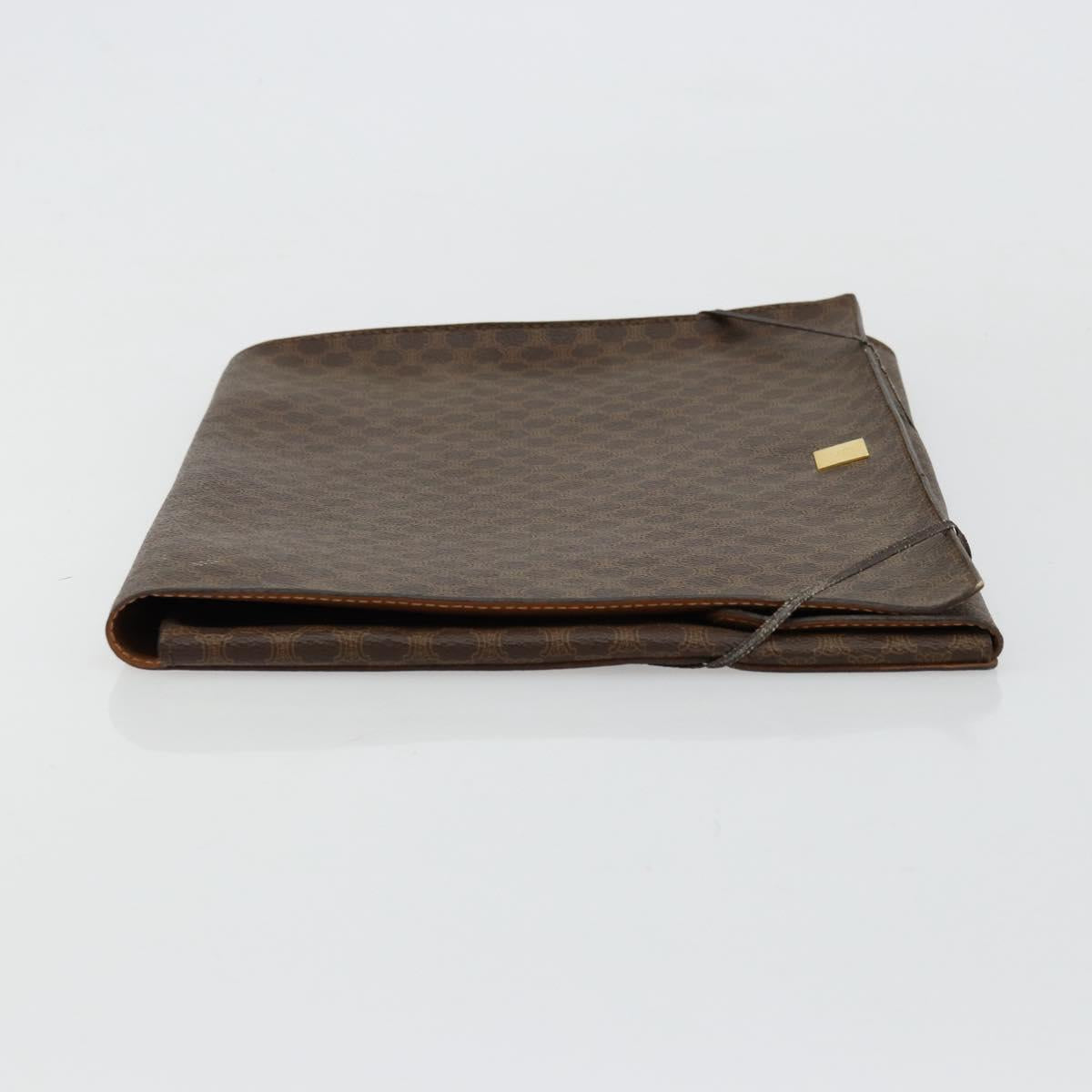CELINE Macadam Canvas Clutch Bag PVC Leather Brown Gold Auth 177570