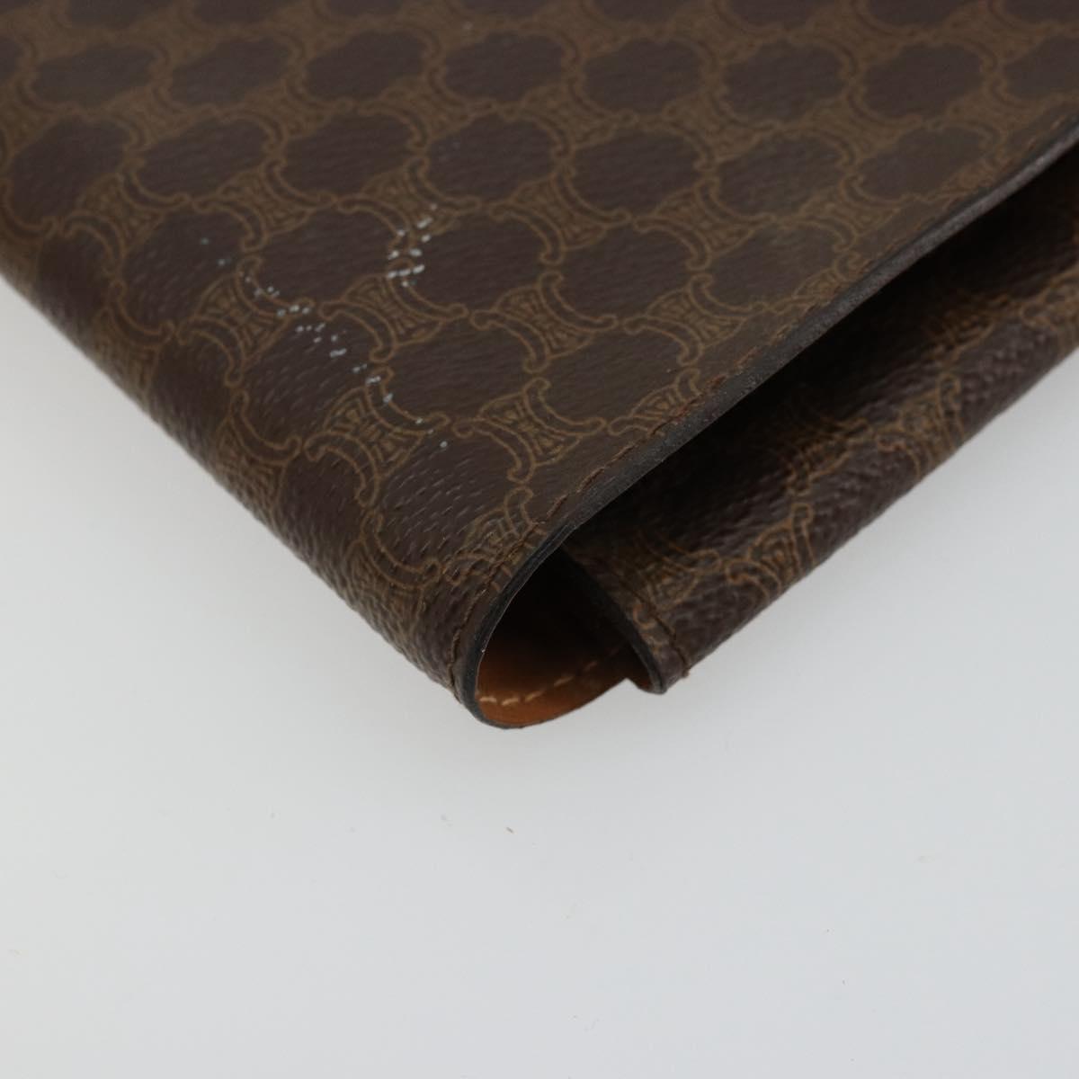 CELINE Macadam Canvas Clutch Bag PVC Leather Brown Gold Auth 177570