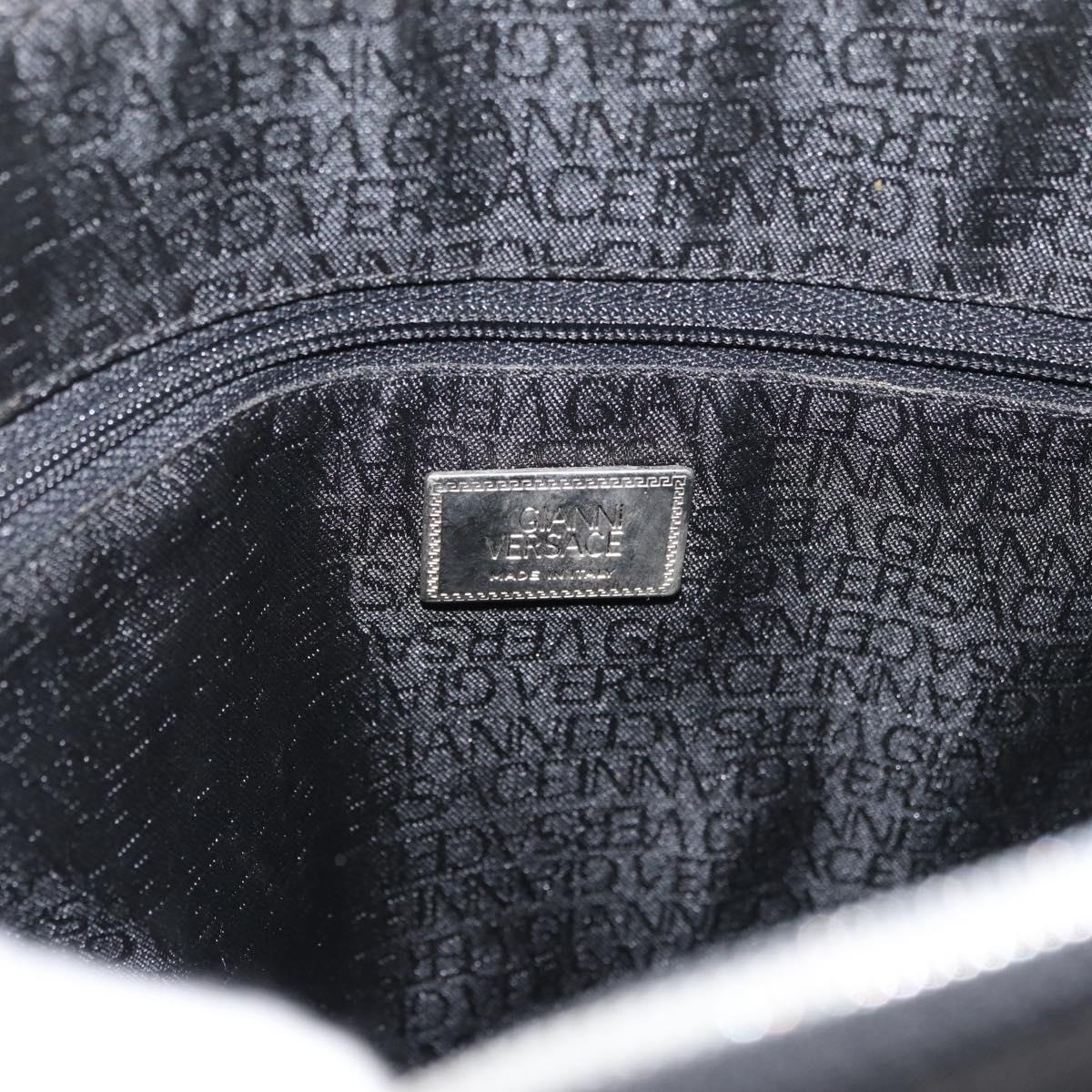 Gianni Versace Hand Bag Leather 2way Black Silver Auth 177571