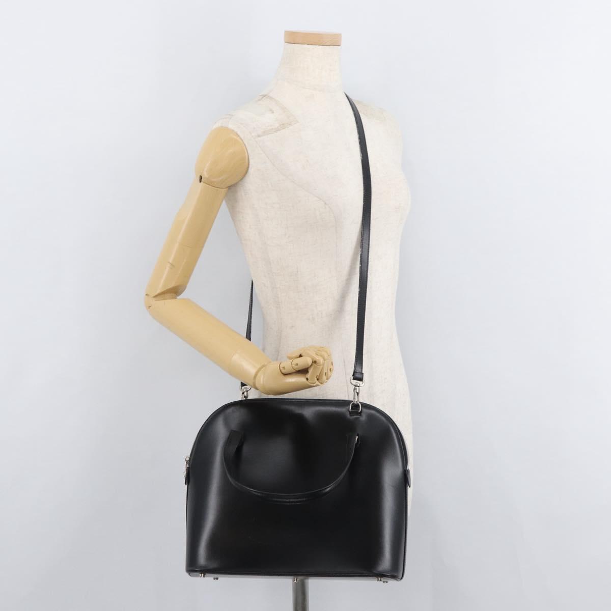 Gianni Versace Hand Bag Leather 2way Black Silver Auth 177571