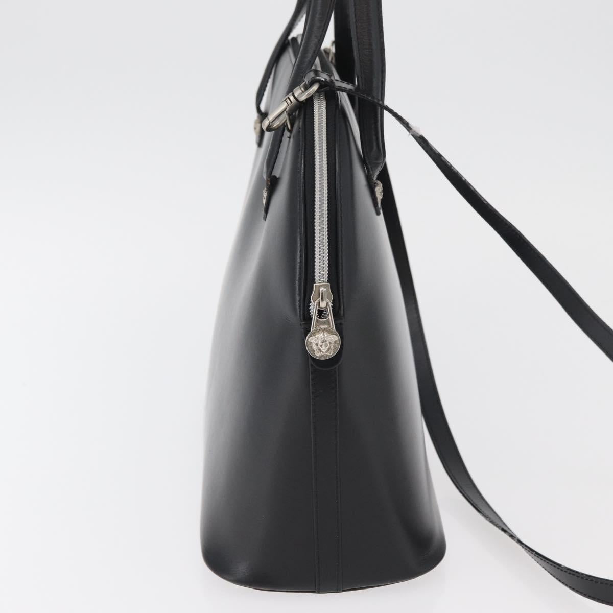 Gianni Versace Hand Bag Leather 2way Black Silver Auth 177571