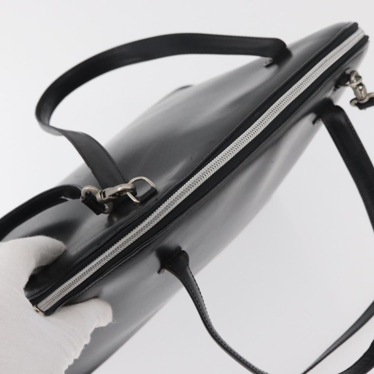 Gianni Versace Hand Bag Leather 2way Black Silver Auth 177571