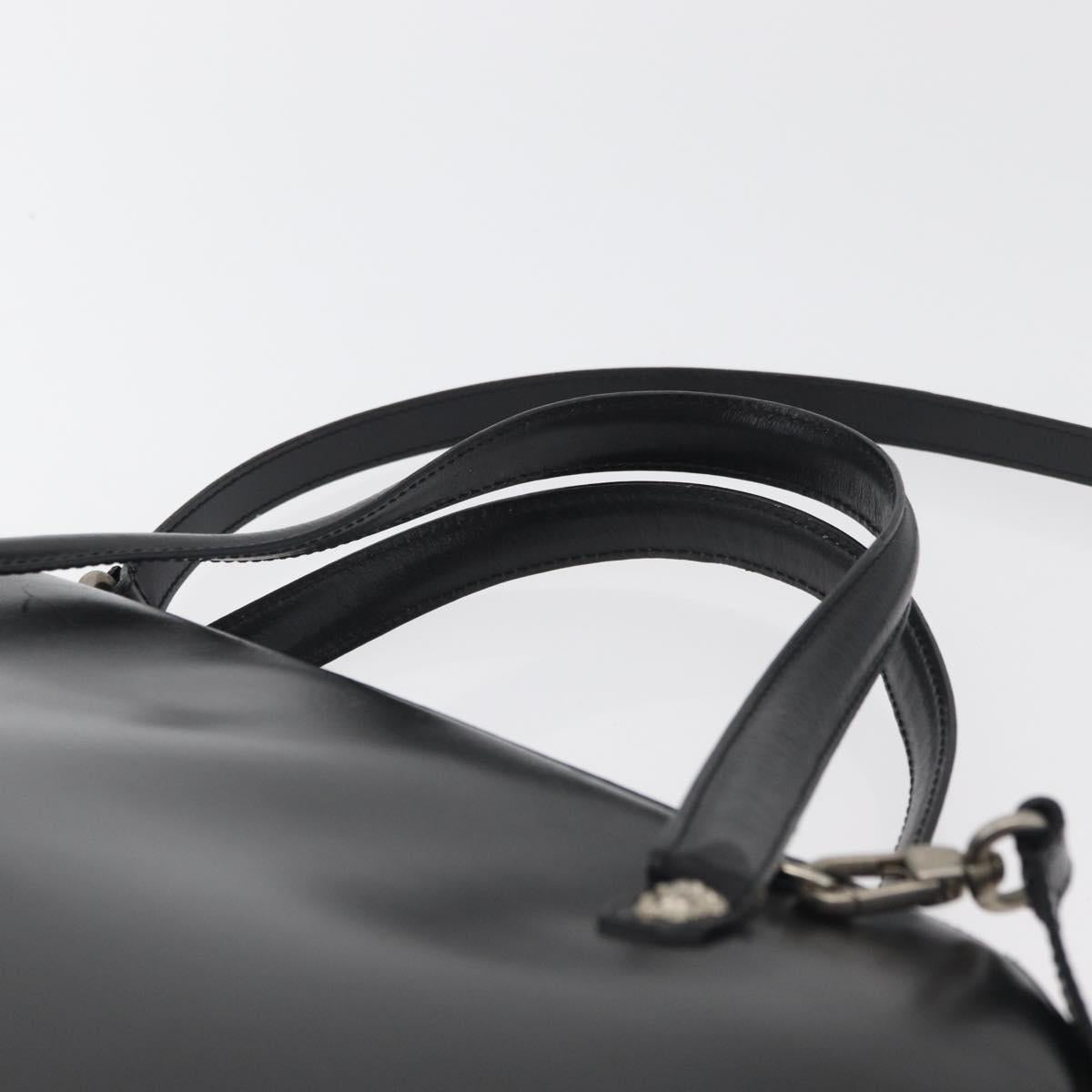 Gianni Versace Hand Bag Leather 2way Black Silver Auth 177571